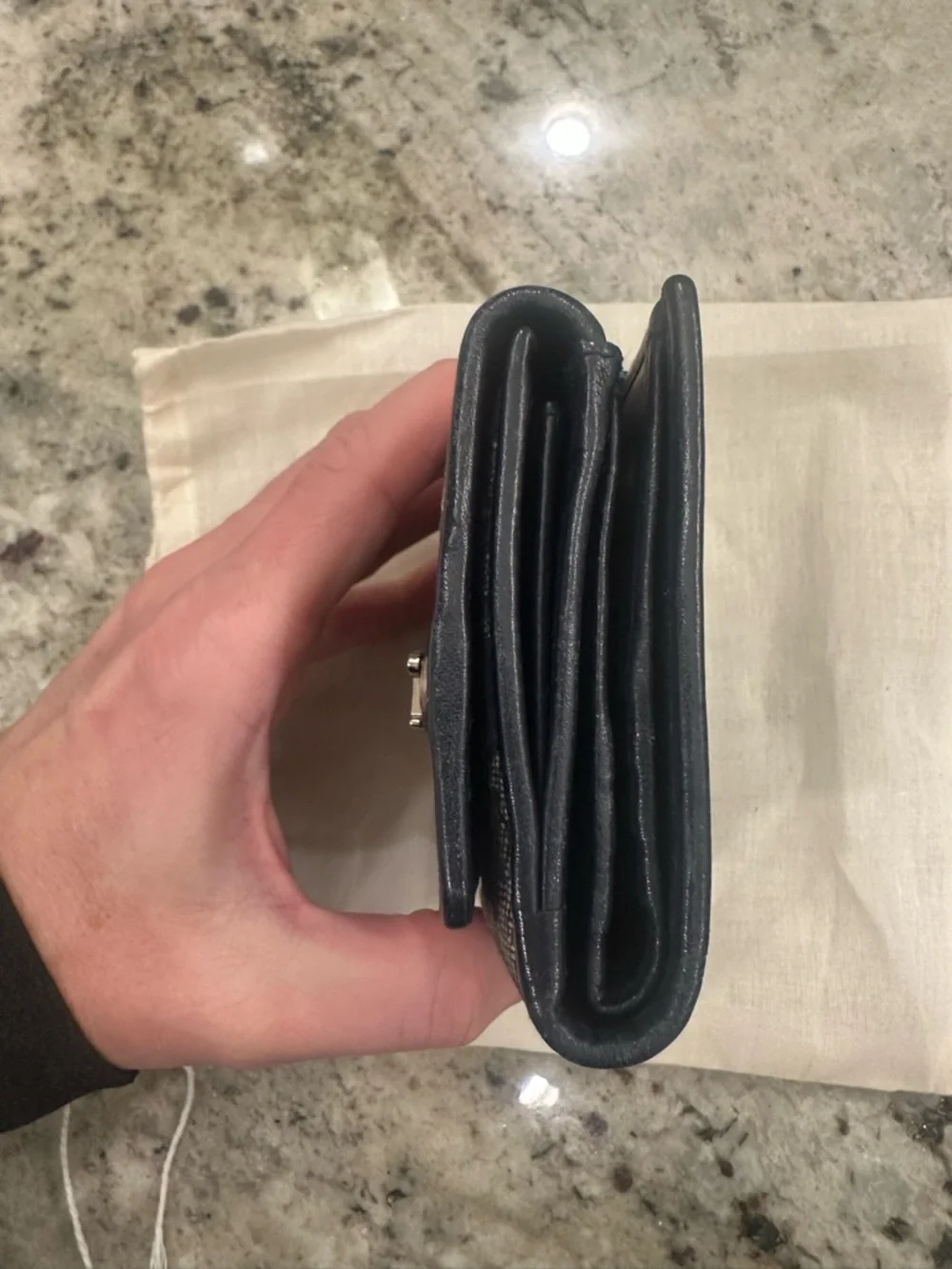 Dior Black and Beige Monogram Canvas Wallet with Silver Logo